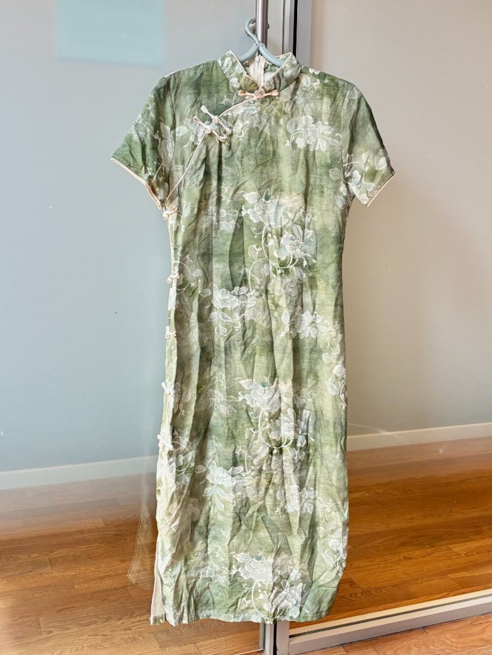 Green White Flora Long Qipao - Chinese Dress Cheongsam